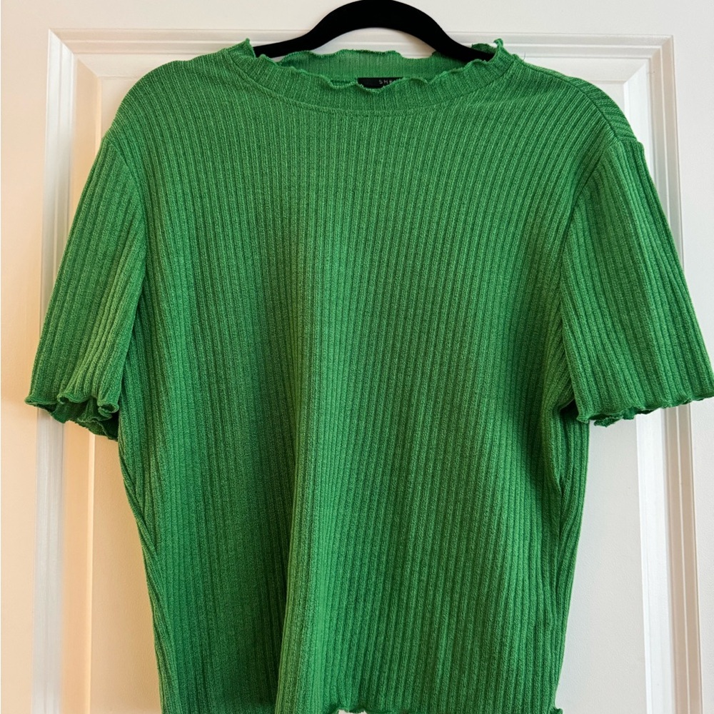 Plus Size Green Ribbed Women's Top